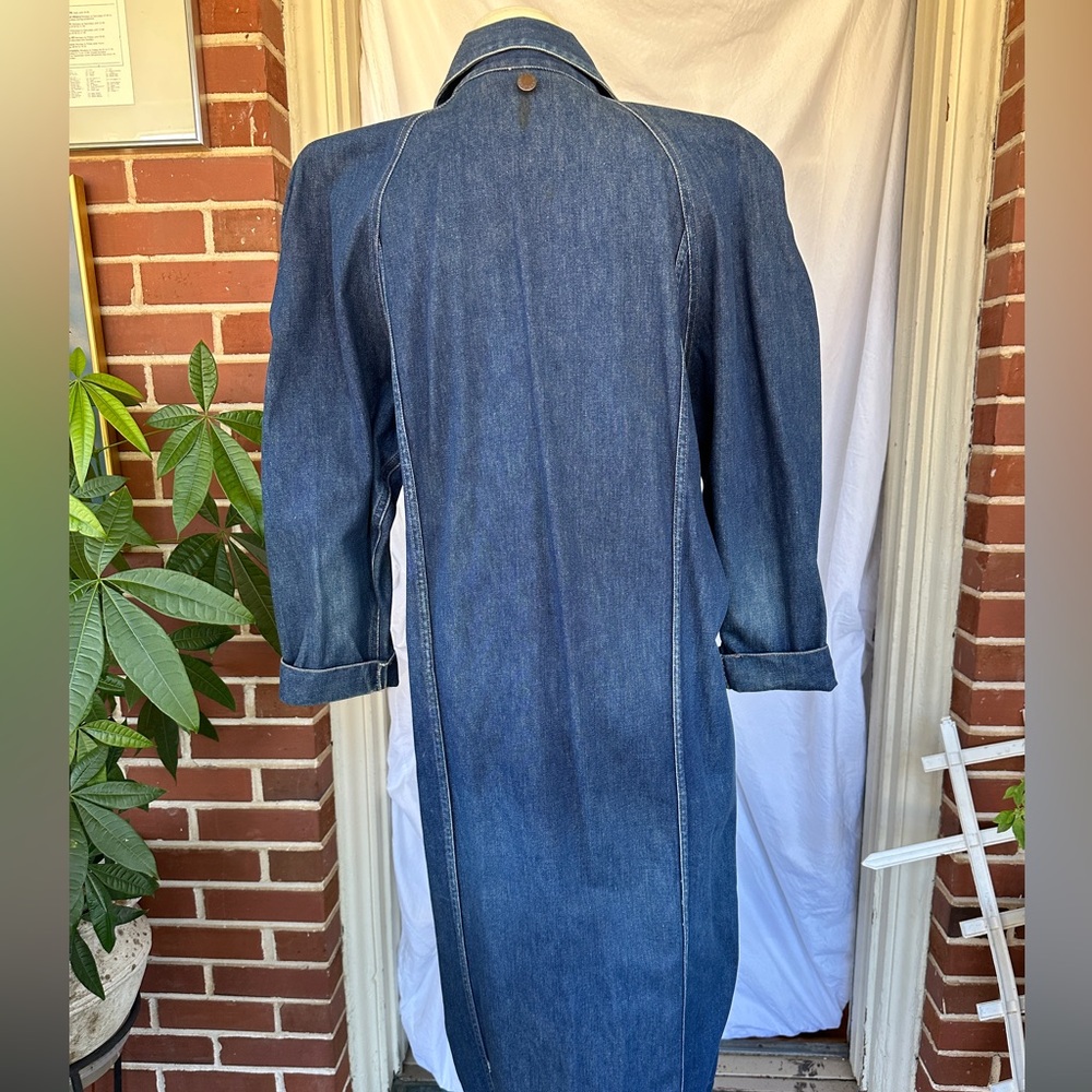 VINTAGE Norma Kamali 80s Denim Coat Dress Sz L - Picture 6 of 9